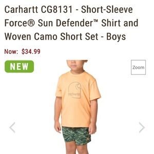 Carhartt Boys Peach Short-Sleeve Sun Defender Tee with Green Camo Shorts